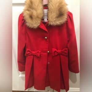 Janie and Jack Holiday Red Coat w/Faux Fur Collar